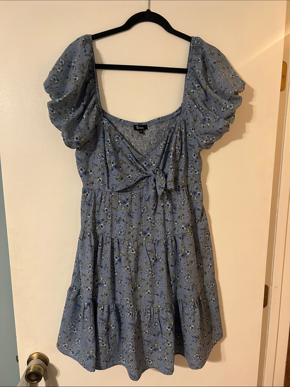 Trixxi Dusty Blue Floral Tie-Front Mini Dress